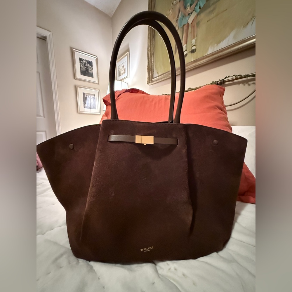 DeMellier Dark Brown Suede Tote with Gold Hardware